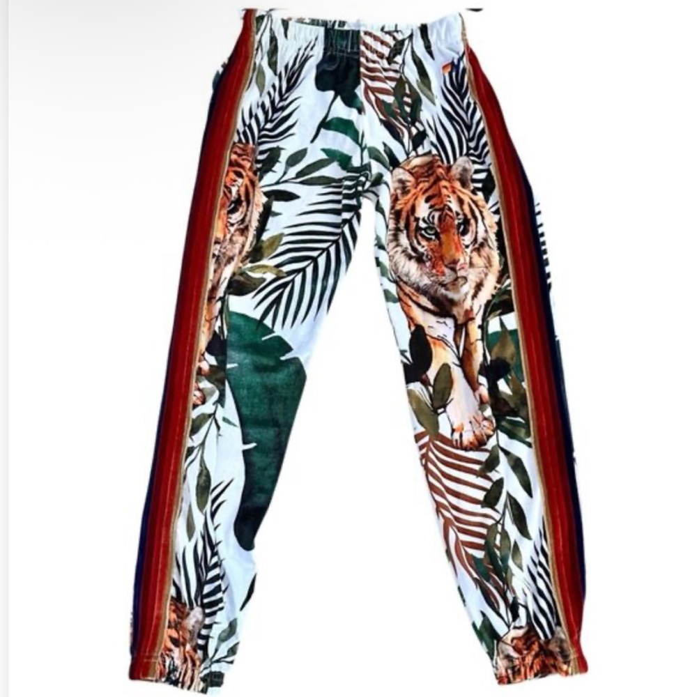 Aviator Nation Jungle Tiger Velvour Sweatpants Joggers Rainbow Stripes
